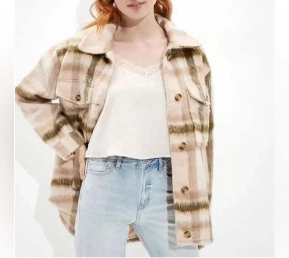American Eagle Women's Brushed Plaid Oversized Shacket